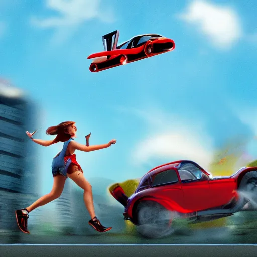 Prompt: chased by a flying car