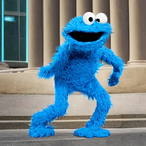 Prompt: cookie monster reacting to his stocks tanking