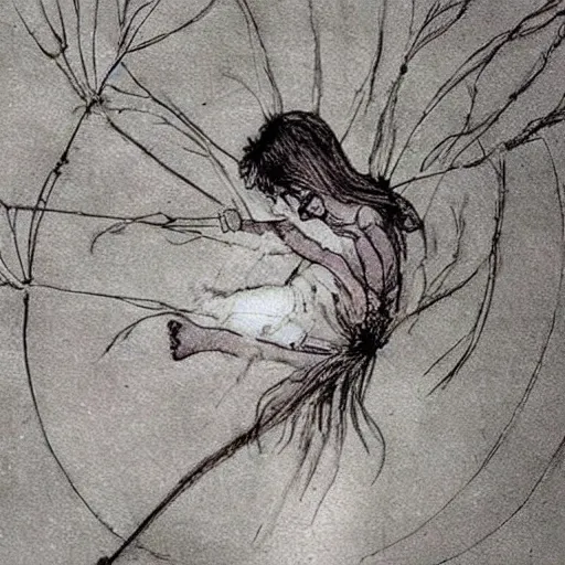 Image similar to a beautiful fairytale painting of a dandelion seed that is also a fairy. the dandelion seed is the body of the fairy. beautiful clear painting by arthur rackham