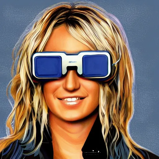 Prompt: : brittney spears wearing vr goggles, digital art, illustration, art station