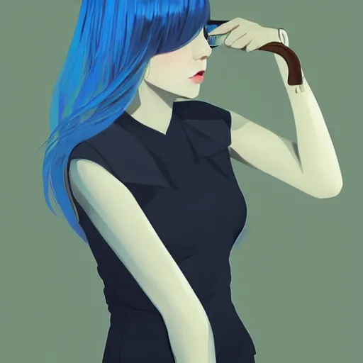 Image similar to ilya kuvshinov with long sky blue hair, gold eyes, boy face, professional digital illustration, somber, digital art, concept art, award - winning photography, cinematic, wlop, color block, art by andy warhol, pixiv art, yoshitaka amano