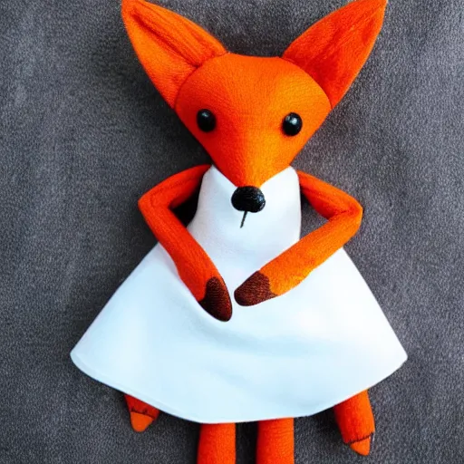 Prompt: a toy fox wearing a beautiful dress