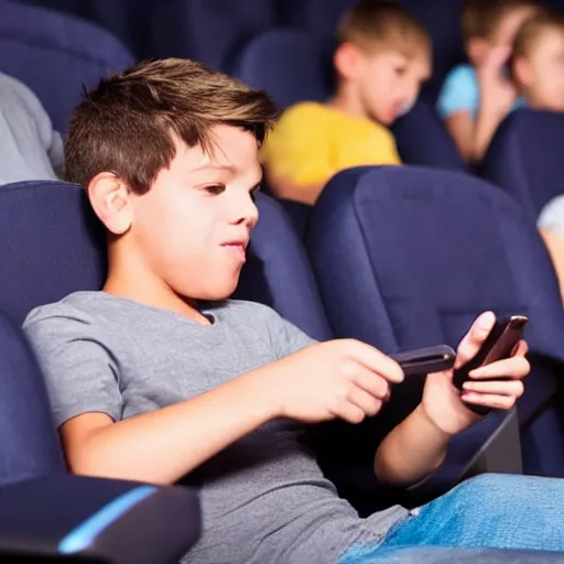 Prompt: annoying kid on his phone in the movie theater