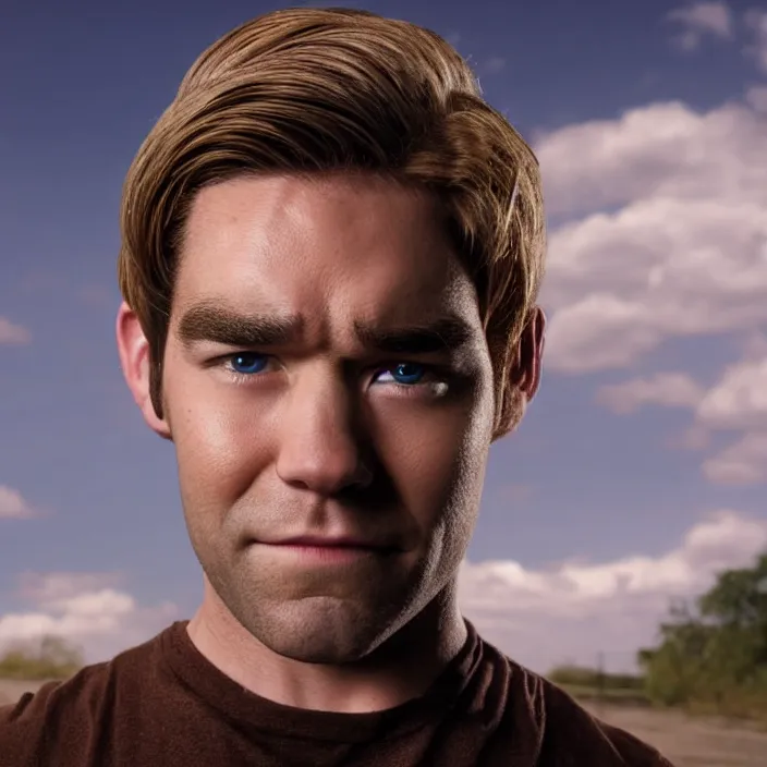 Prompt: portrait of young adult antony starr as homelander from the boys ( 2 0 1 9 ), slightly smiling. looking towards the camera, by brandon stanton. blonde hair. detailed, 4 k, morning hour.