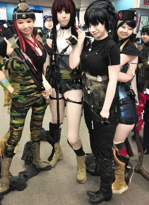 Image similar to hot topic anime convention, military fashion cosplay