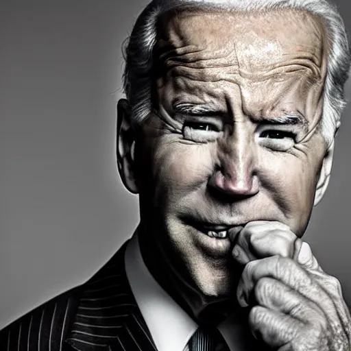 Image similar to closeup of joe biden chewing tabacco, award winning photography, portrait