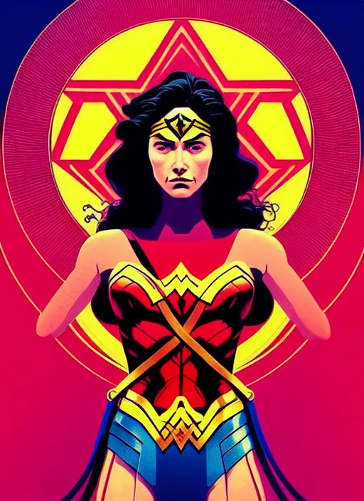 Prompt: symmetry!! stunning portrait of wonder woman!! by victo ngai, kilian eng vibrant colors, dynamic lighting, digital art, winning award masterpiece, fantastically beautiful, illustration, aestheticly inspired by beksinski and dan mumford, trending on artstation, art by greg rutkowski, 8 k