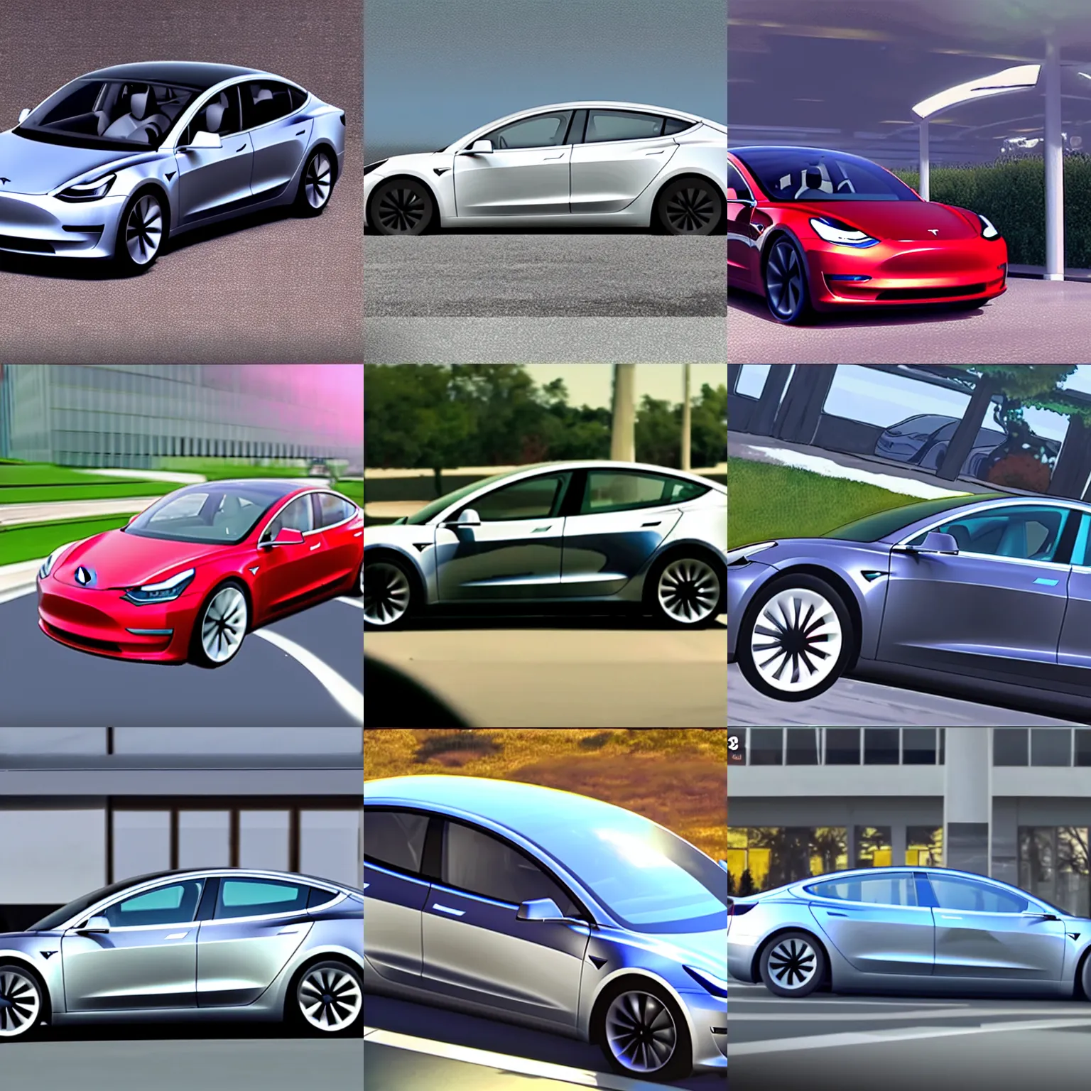 Prompt: tesla model 3, screenshot from a 2012s anime