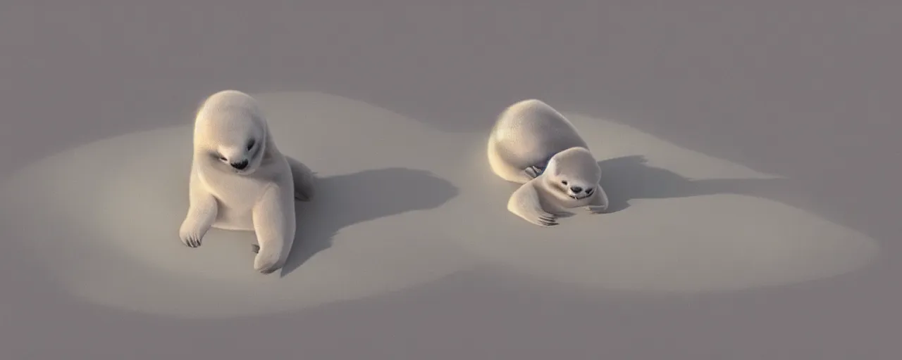 Image similar to a baby harp seal skeleton on the bank of a tropical river, atey ghailan, goro fujita, studio ghibli, rim light, dark lighting, clear focus, very coherent