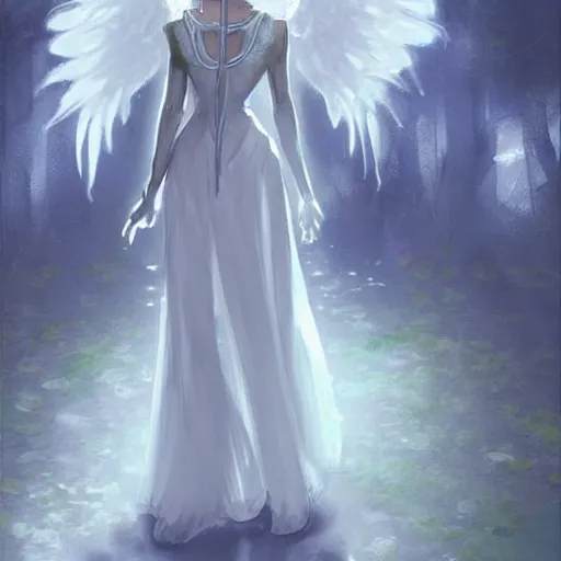 Image similar to infinitely detailed concept art of angel elegantly clothed strolling through a peaceful path, artstation!! / pixiv!!! infinitely detailed