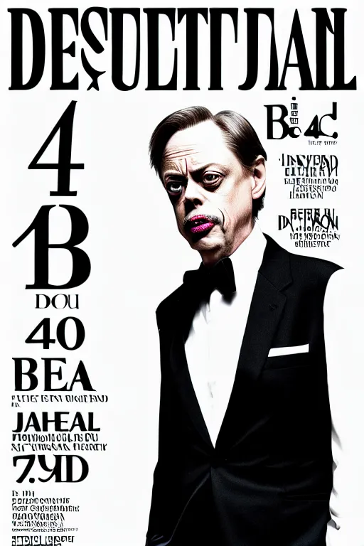 Prompt: extremely beautiful steve buscemi dressed as james bond, symmetrical, cinematic, elegant, luxury, real photography, 4 k, ultra hd, people journal cover