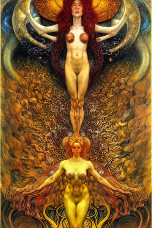 Image similar to Divine Chaos Engine by Karol Bak, Jean Delville, William Blake, Gustav Klimt, and Vincent Van Gogh, symbolist, visionary