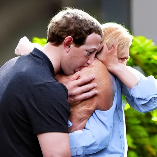 Image similar to uncanny valley Mark Zuckerberg comforting a grieving widow, photo, detailed, 4k