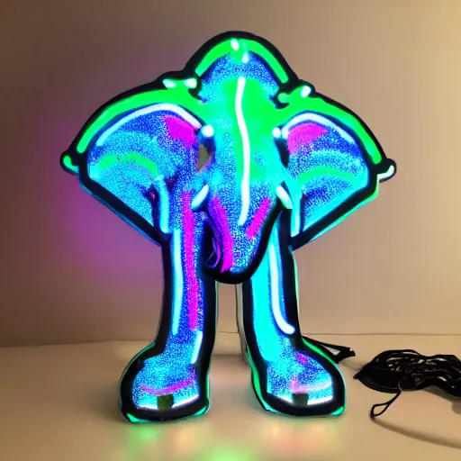 Image similar to metallic cyber elephant with glowing neon tusks