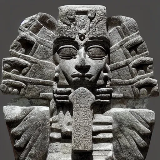 Image similar to ancient aztec, ancient mayan, stone statue, stone sculpture, face of The Wise Sister, digital art