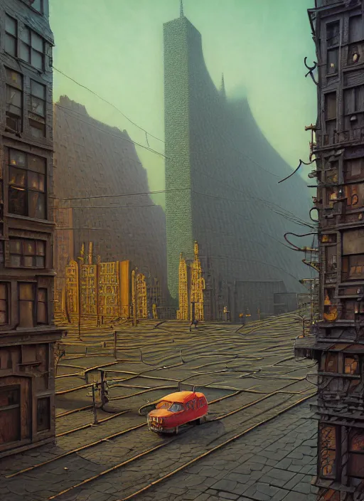 Image similar to hyper detailed 3d render like a Oil painting - the lonely city, by Jacek Yerka, Mariusz Lewandowski, Houdini algorithmic generative render, Abstract brush strokes, Masterpiece, Edward Hopper and James Gilleard, Zdzislaw Beksinski, Mark Ryden, Wolfgang Lettl, hints of Yayoi Kasuma, octane render, 8k