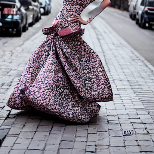 Image similar to Dress made of 🌸 !! studio photo, street style, high fashion, backlit, Alexander mcqueen, Vivienne Westwood, Oscar De la Renta, Dior, magazine photo shoot, fantasy lut,