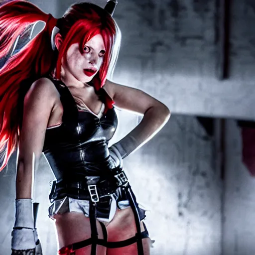 Image similar to Tifa Lockheart as Harley Quinn, Cinematography by Roger Deakins