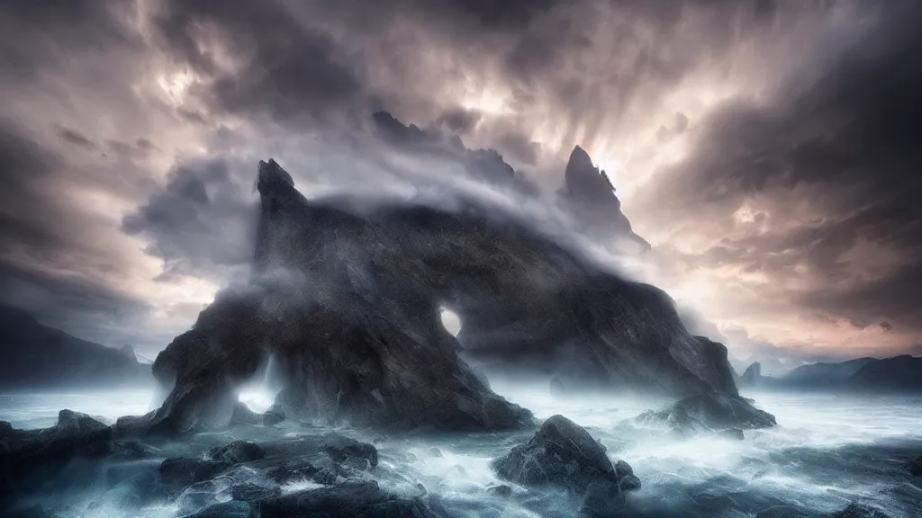 Image similar to amazing landscape photo ofmythological angry odin by marc adamus, beautiful dramatic lighting