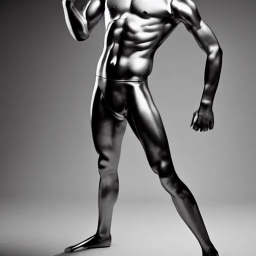 Image similar to a beautiful athletic male metal manequin, photographed by erwin olaf