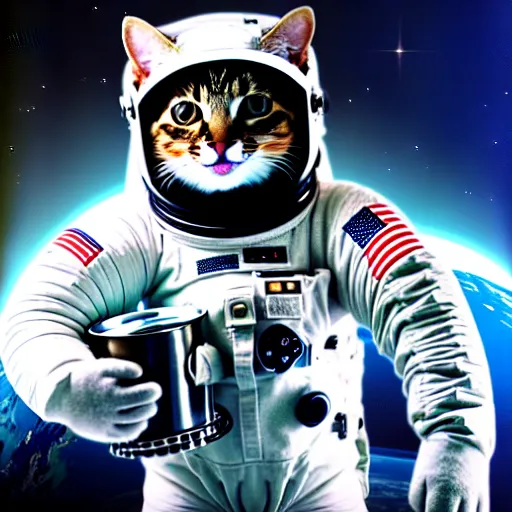 Prompt: cat in astronaut suit, in space, grand backgound, cgi render, 8 k - w 1 0 2 4