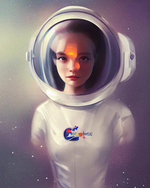 Image similar to beautiful girl in a transparent astronaut helmet, character concept style, by Mateusz Urbanowicz, beautiful girl, 8k character concept art, by WLOP, cinematic lighting, trending on artstation, symmetrical portrait symmetrical, highly detailed CGsociety, hyper