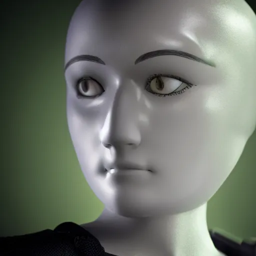 Prompt: portrait photo of a humanoid robot with a translucent head, subsurface scattering