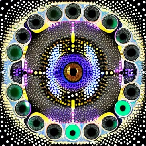 Image similar to diverse eyes!, rotating circle, dot pupils, teams, healing, energetic, life, hybrids, thin glowing devices, reflections, vitals visualiser!!, advanced art, art styles mix, from wikipedia, grid of styles, various eye shapes