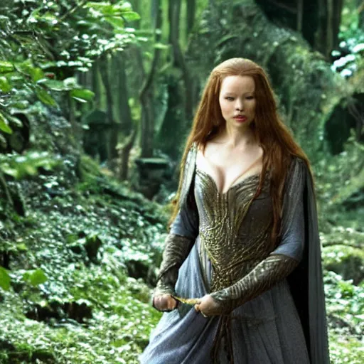 Image similar to rebecca ferguson as elf queen of lothlorien in lotr