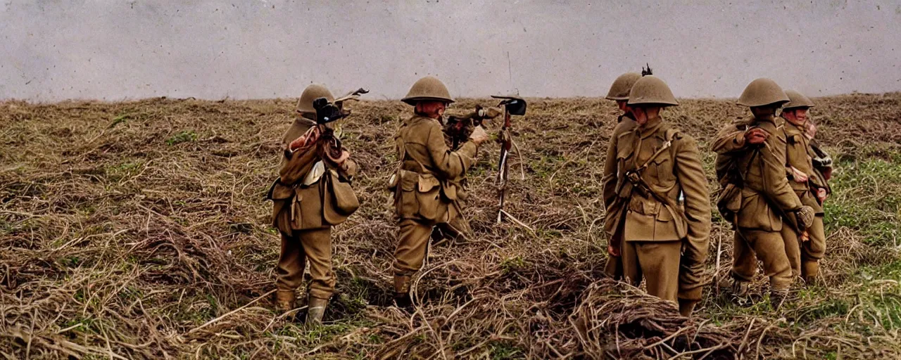 Image similar to battle of the somme with spaghetti, canon 5 0 mm, kodachrome, in the style of wes anderson, retro