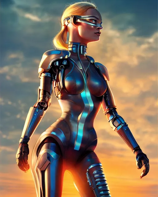 Image similar to weta disney pixar movie still portrait photo of margot robbie as cyborg woman by pixar, by weta, wlop, ilya kuvshinov, rossdraws, artgerm, maxim cover, latex, sweaty, iridescent, bright morning, anime, liosh, mucha