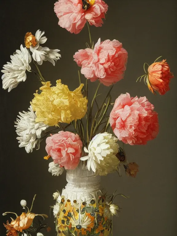 Image similar to little robotic structures that look like Vase of Flowers 1722 Jan van Huysum