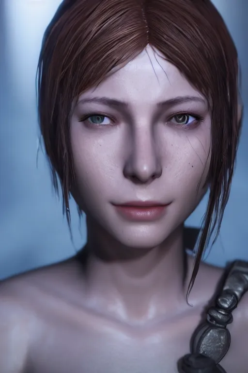 Image similar to fotorealistic 16K render cgsociety face close-up photo portrait of April the female character from videogame The Longest Journey, photorealism, full body, white ambient background, unreal engine 5, hyperrealistic, highly detailed, XF IQ4, 150MP, 50mm, F1.4, ISO 200, 1/160s, natural light, Adobe Lightroom, photolab, Affinity Photo, PhotoDirector 365, realistic