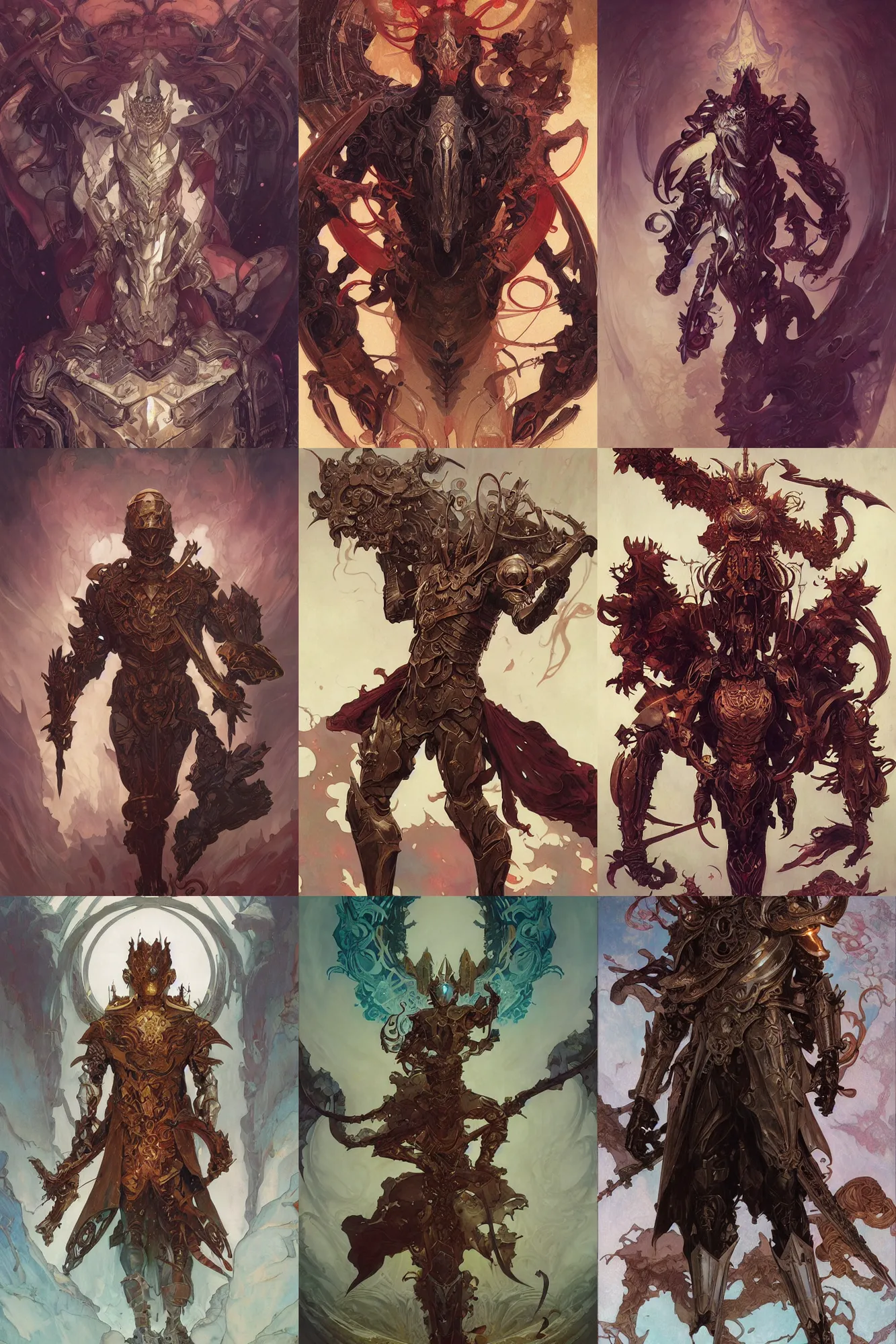 Prompt: male infernal full body organic armor, fantasy, art by joseph leyendecker, peter mohrbacher, ruan jia, marc simonetti, ayami kojima, cedric peyravernay, alphonse mucha, victo ngai