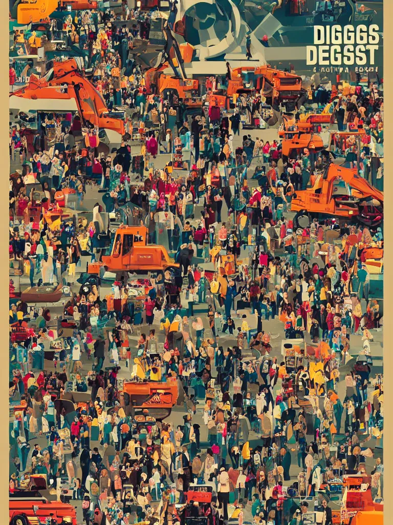 Image similar to poster for the diggerfest festival, diggers, teen vogue, 8 k, high detail, center of focus, rule of thirds, composition, y 2 k aesthetic