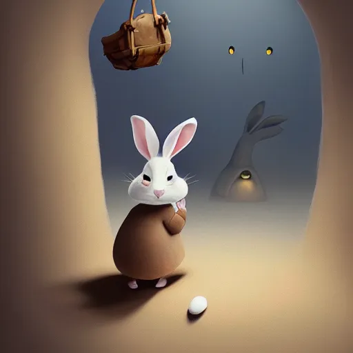 Prompt: A portrait of an anthropomorphic rabbit entering the burrow, you can see all the passageways, painting by Goro Fujita, sharp focus, highly detailed, ArtStation