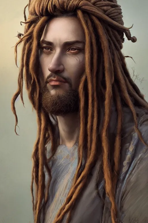 Prompt: portrait of a king with long wild dreads, straight on portrait, by artgerm, james jean, tom bagshaw, gerald brom, 4 k, smooth, hd, substance designer render, full body character concept art,