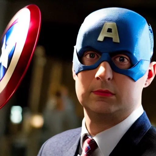Image similar to a still of buster bluth dressed as captain america in captain america ( 2 0 1 1 )