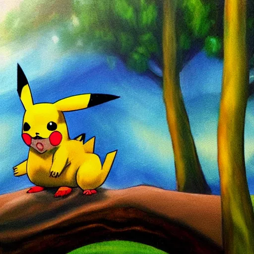 Image similar to An Pikachu sleeping in a forest, airbrush painting