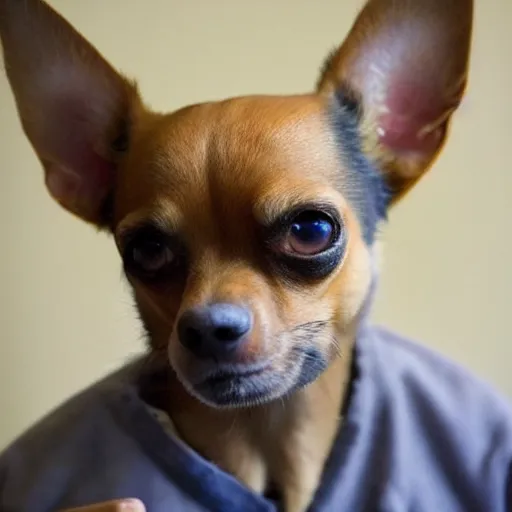 Image similar to a photograph of a half man half chihuahua inmate