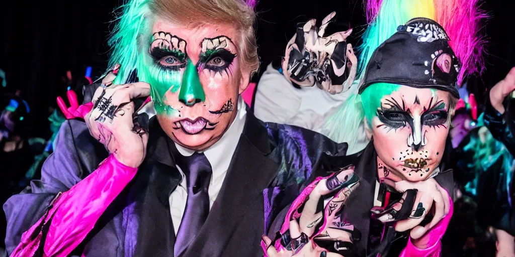 Image similar to trump cyber goth makeup dancing