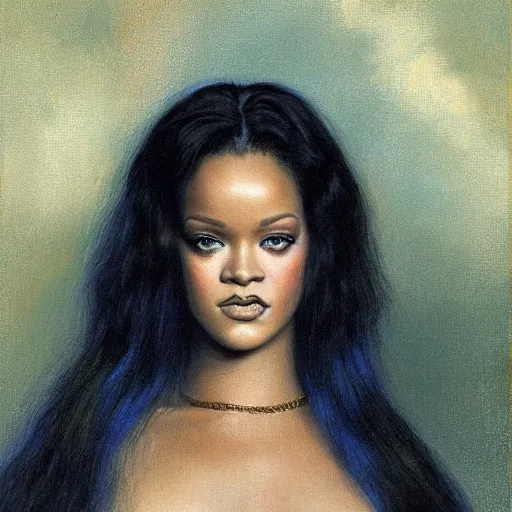 Image similar to a portrait of rihanna by edward robert hughes