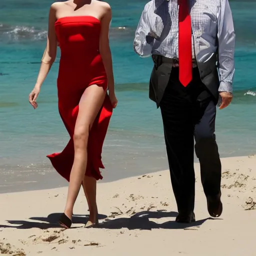 Prompt: Donald Trump and Amber Heard on vacation, from afar