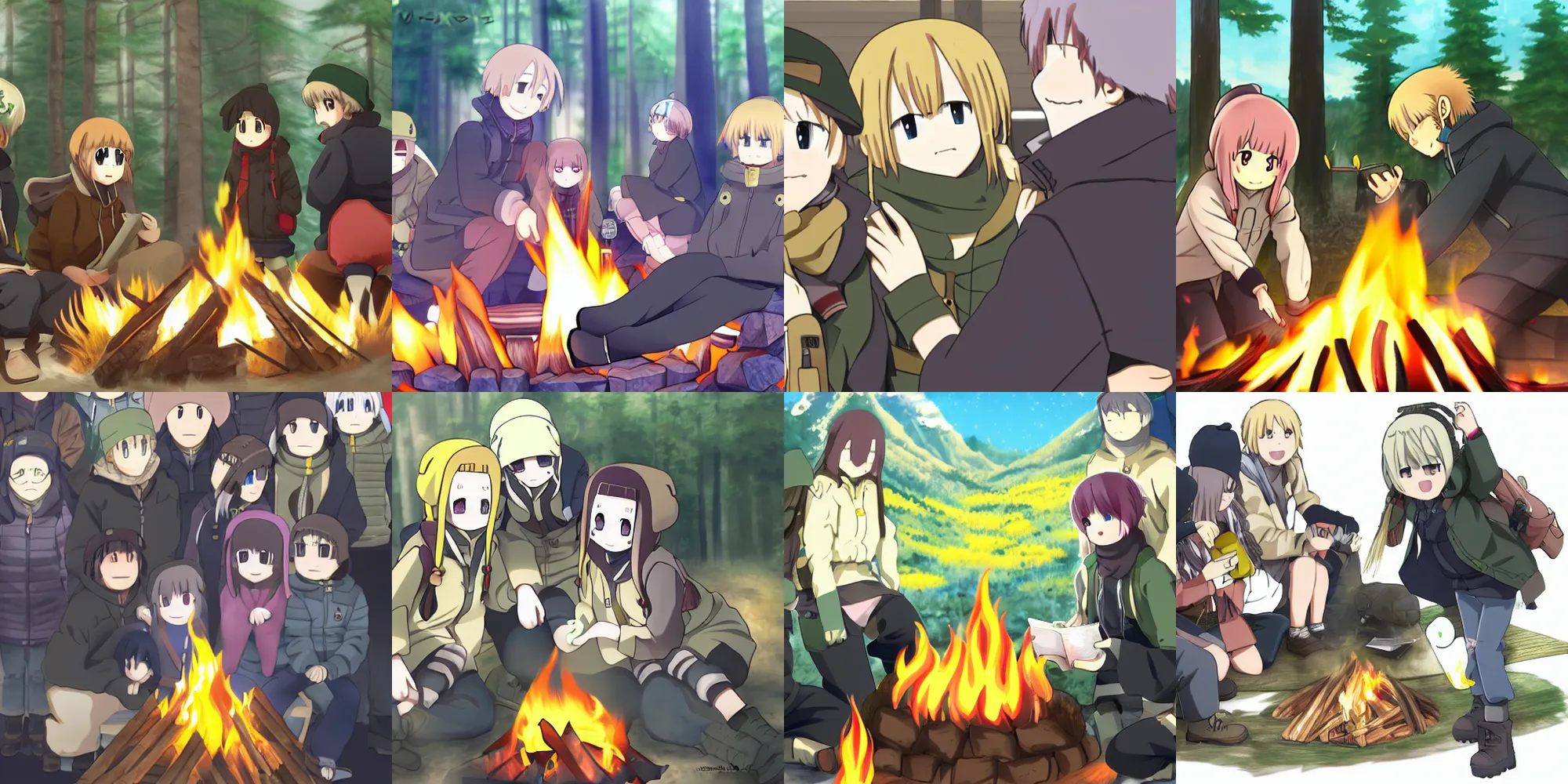 Prompt: yuru camp anime campfire trending on pixiv
