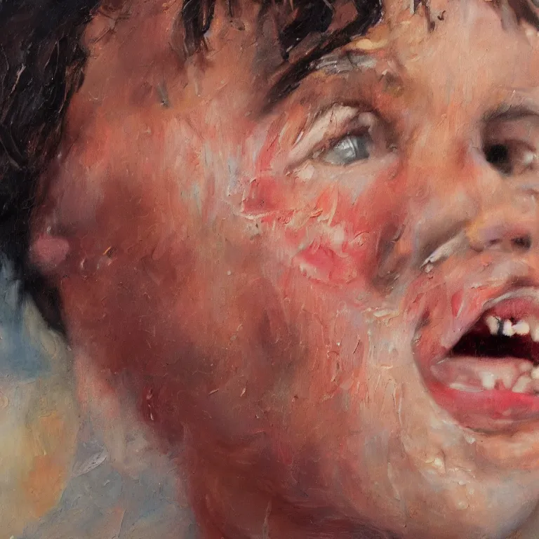 Image similar to warmly lit close up studio portrait of young angry! teenage Jerry Seinfeld angrily singing, impasto oil painting thick brushstrokes by Cy Twombly and Anselm Kiefer , trending on artstation dramatic lighting Expressionism