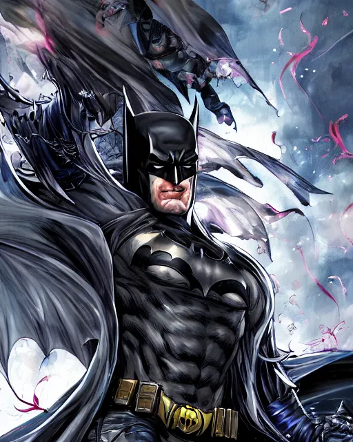 Image similar to Batman by Yoshitaka Amano 4k hyper detailed trending on artstation