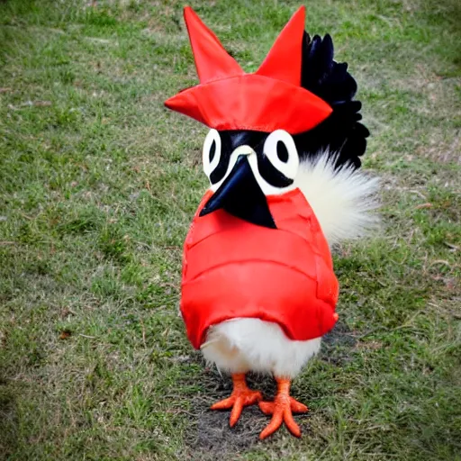 Prompt: photography cute chicken dressed as an inmate