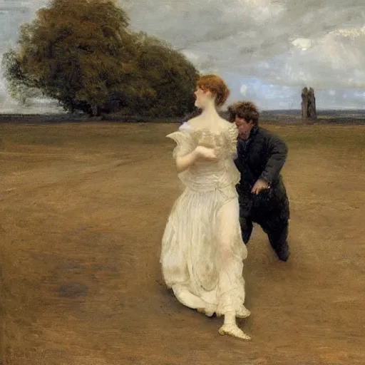 Image similar to man and woman escaping a labyrinth by alfred stevens