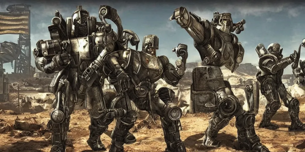 Image similar to campaign poster of brotherhood of steel from fallout : new vegas game