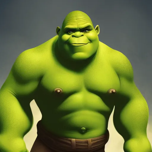Prompt: Digital painting of Shrek as The Hulk